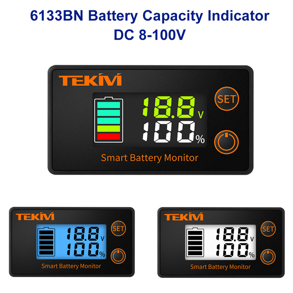 Battery Monitor Coulometer - 6133BN ตัวบ่งชี้ความจุแบตเตอรี่ DC 8-100V เครื่องวัดแรงดันไฟฟ้าแบบดิจิตอลสำหรับรถยนต์รถจักรยานยนต์ตะกั่ว-กรด ลิเธียม