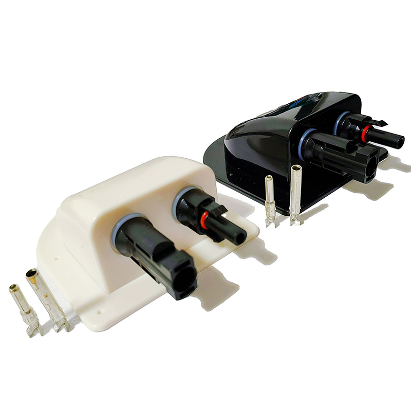 Cable Gland Waterproof - กล่องเชื่อมต่อสายไฟแบบโค้งสำหรับแผงโซลาร์เซลล์แบบใหม่ พร้อมรูร้อยสายไฟสองรู ป้องกันน้ำ สำหรับรถบ้านและคาราวาน