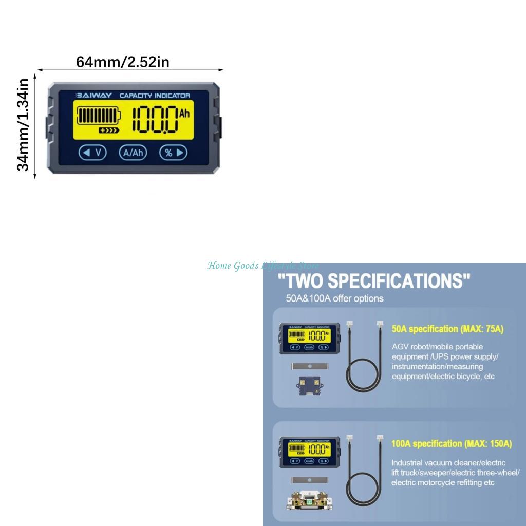 Battery Monitor Coulometer - เครื่องคูลอมมิเตอร์ความแม่นยำสูง E74E สำหรับแบตเตอรี่ลิเธียมแอซิดพร้อมจอแสดงผล LCD 8-120V