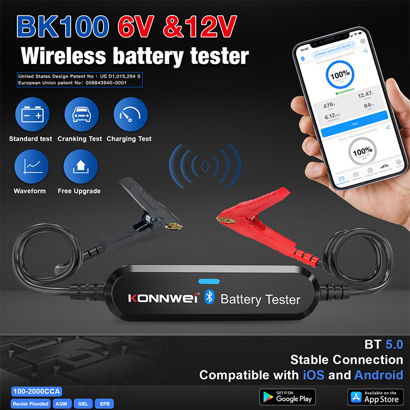 Battery Monitor Coulometer - เครื่องทดสอบแบตเตอรี่รถยนต์ KONNWEI BK200 BK100 6V-12V-24V ควบคุมผ่านแอป
