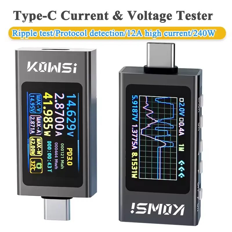 Battery Monitor Coulometer - KWS-X1 Type-C Current และแรงดันไฟฟ้า DC 4-30V